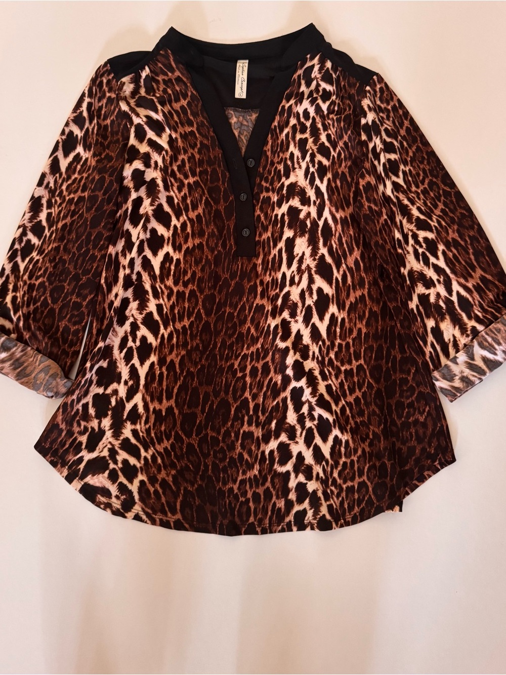 Animal Print V-Neck Blouse in Brown
